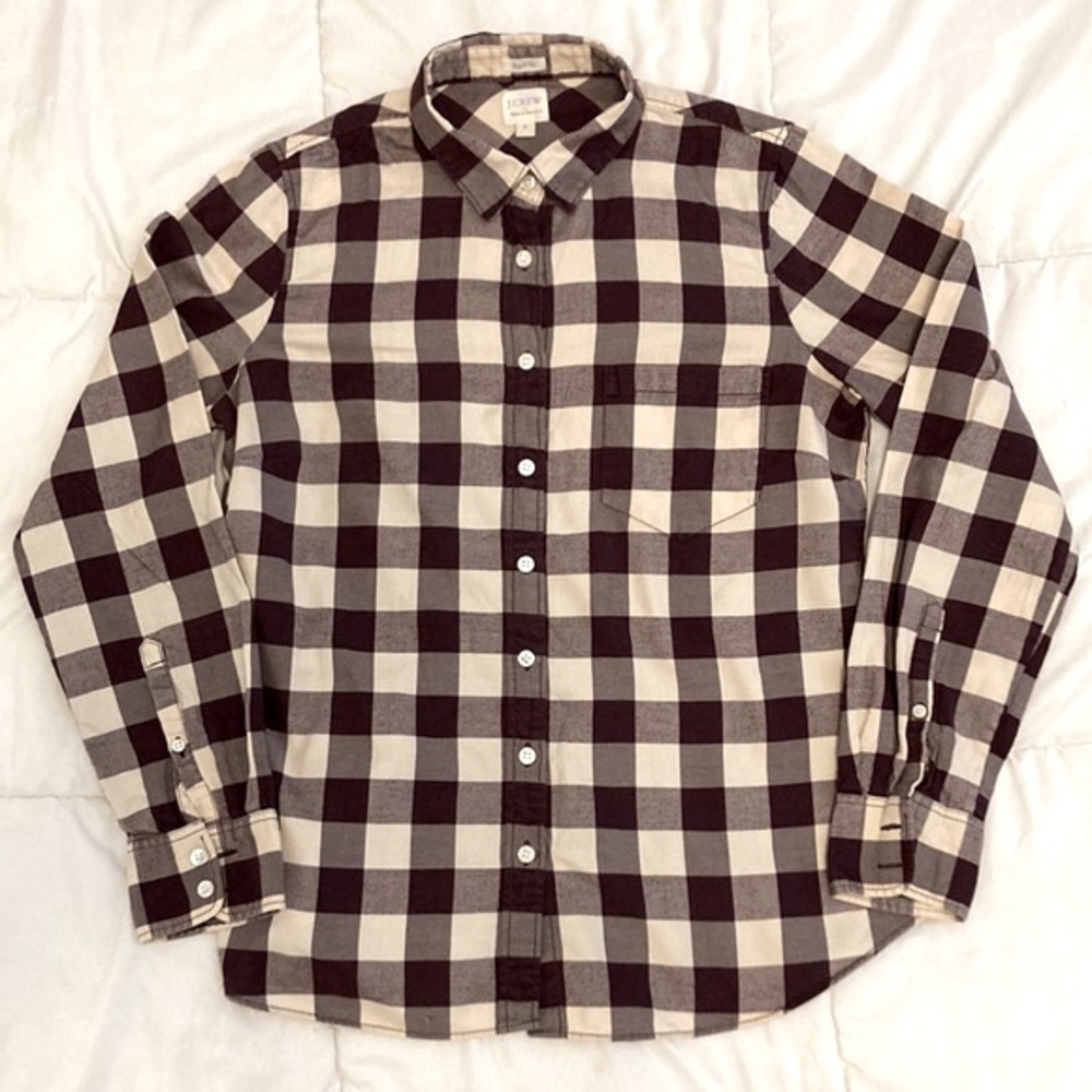 J.Crew Buffalo Check Perfect Fit Cotton Shirt Dark Burgundy Size M